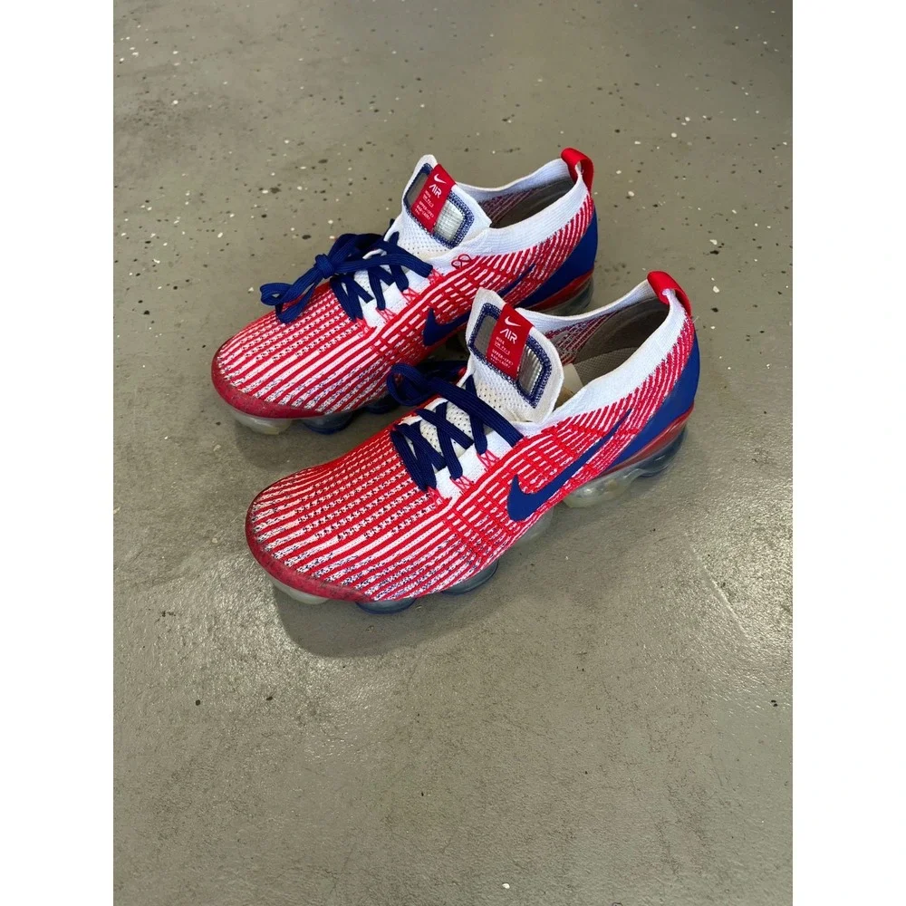 Nike Air Vapormax Flyknit 3 USA Sneakers Mens 9 Red White Blue CW5585-100